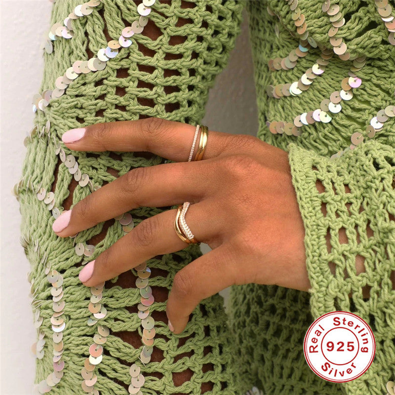 S925Sterling Silver Creative Wave Zircon Ring for Women Hot-Selling Diamond-Studded Index Finger Ring