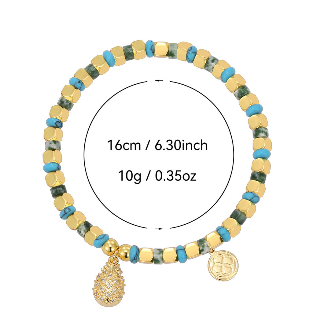 B0304 Bohemian Casual Pineapple Zircon Bracelet Vintage Vacation Turquoise Beaded