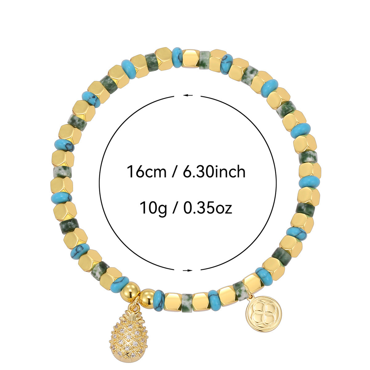 B0304 Bohemian Casual Pineapple Zircon Bracelet Vintage Vacation Turquoise Beaded