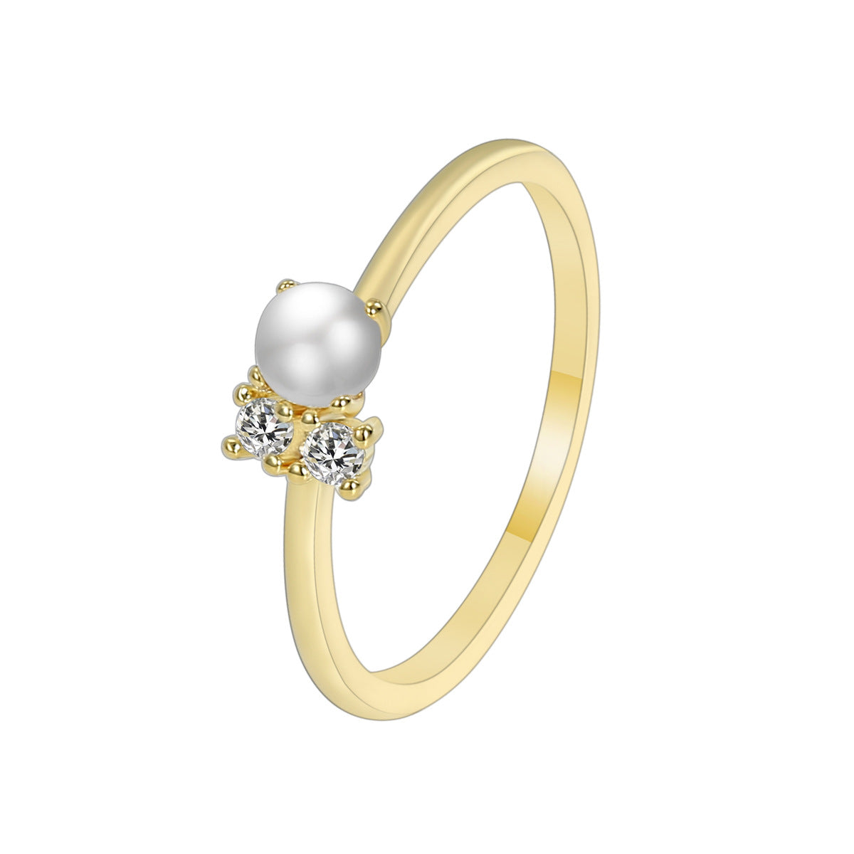 R0227 New Zircon Shell Pearl Ring for Women, Minimalist Joint Ring, Fashionable Retro