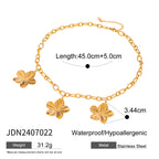 Stainless Steel Flower Necklace Zircon Earrings Pearl Ring Open Bracelet Jewelry