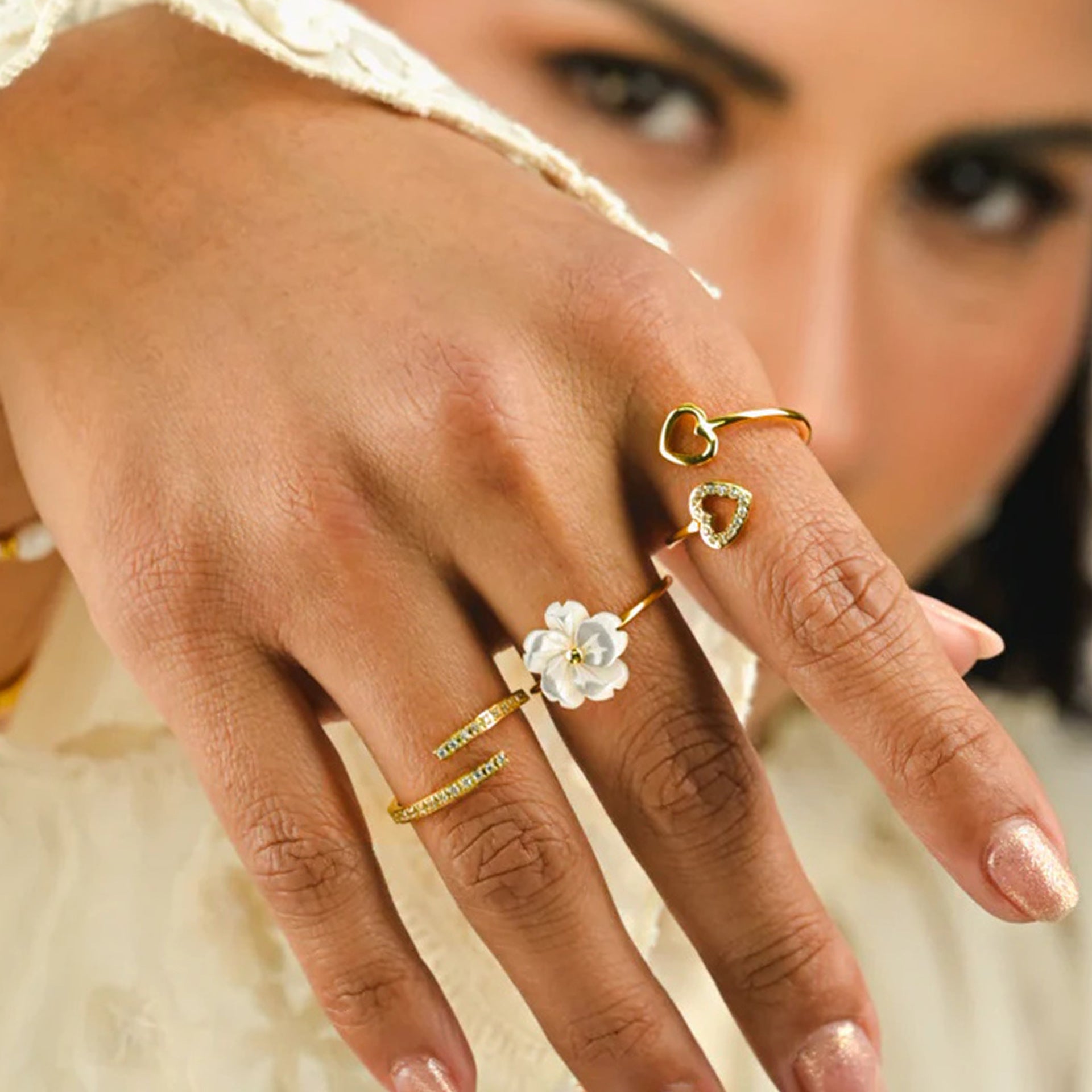 Floral Stainless Steel Ring in Gold-Tone featuring floral detailing