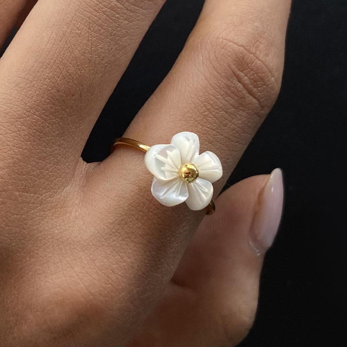 Floral Stainless Steel Ring in Gold-Tone with floral design details