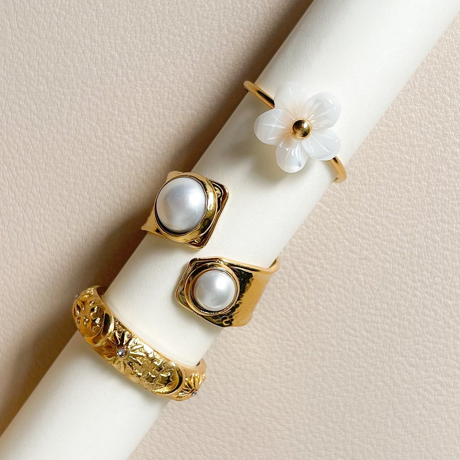 Floral Stainless Steel Ring in Gold-Tone in a gold-tone stainless steel finish