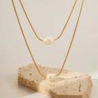 Freshwater Pearl Layered Stainless Steel Necklace in 18K Gold-Tone with pearl design details