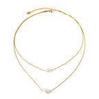Freshwater Pearl Layered Stainless Steel Necklace in 18K Gold-Tone styled for independent jewelry boutiques