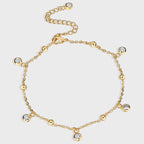 Gold-Plated Brass Beaded White CZ Anklet with cubic zirconia design details