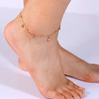 Gold-Plated Brass Beaded White CZ Anklet in a gold-tone brass finish