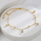 Gold-Plated Brass Beaded White CZ Anklet with gold-tone brass construction