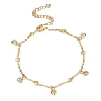 Gold-Plated Brass Beaded White CZ Anklet styled for independent jewelry boutiques
