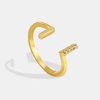 Gold-Plated Brass Double-T Layered CZ Adjustable Ring in a gold-tone brass finish