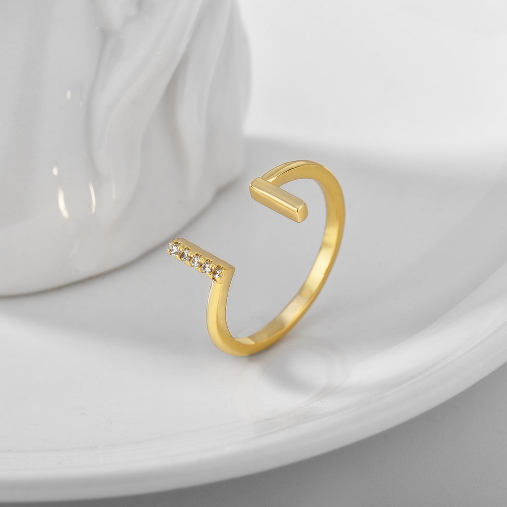 Gold-Plated Brass Double-T Layered CZ Adjustable Ring styled for independent jewelry boutiques