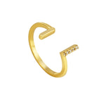 Gold-Plated Brass Double-T Layered CZ Adjustable Ring with a layered design profile