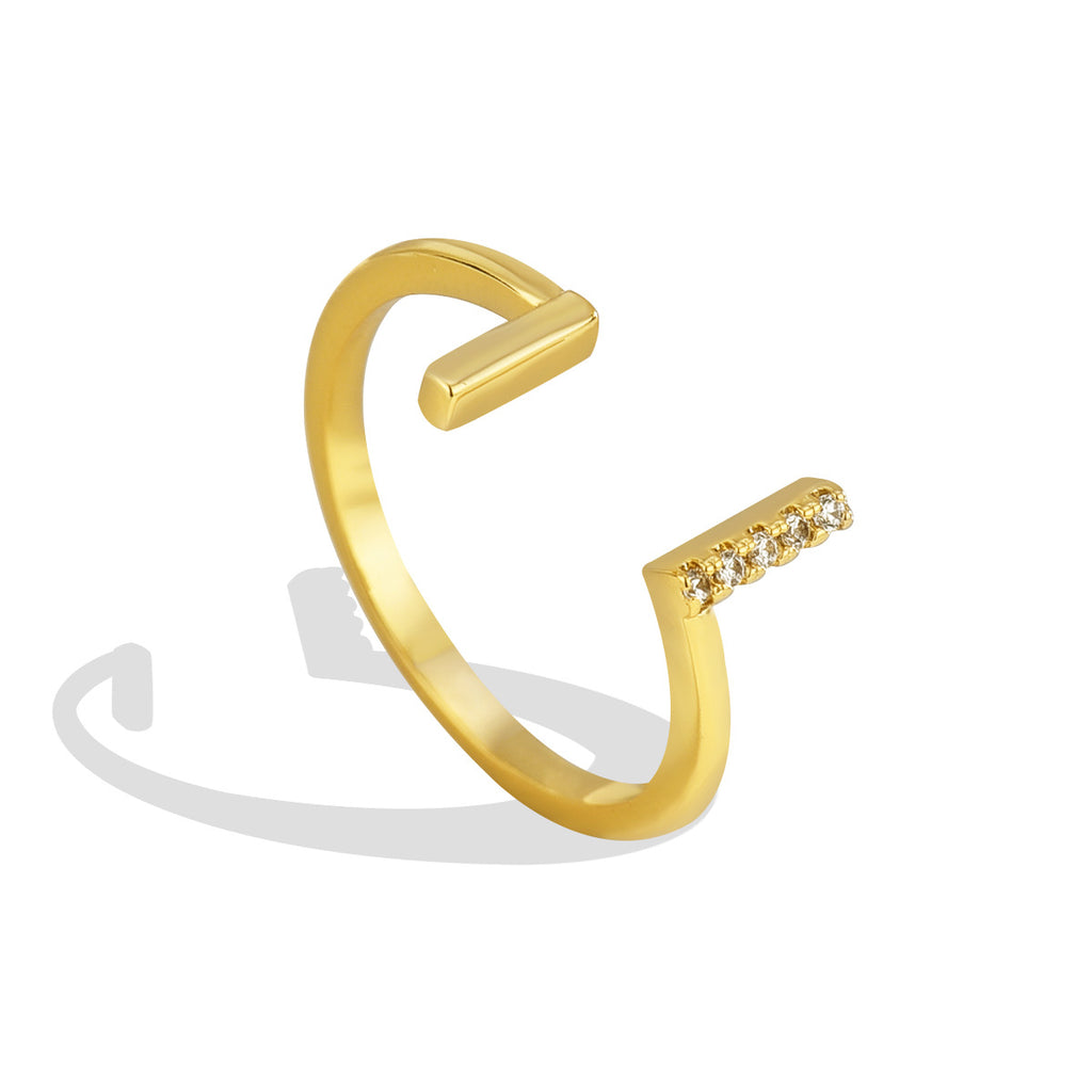 Gold-Plated Brass Double-T Layered CZ Adjustable Ring featuring cubic zirconia and a gold-tone finish