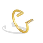 Gold-Plated Brass Double-T Layered CZ Adjustable Ring featuring cubic zirconia and a gold-tone finish