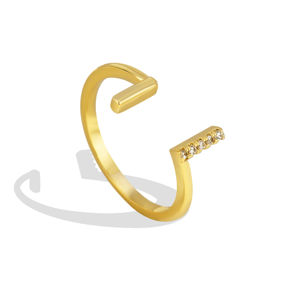 Gold-Plated Brass Double-T Layered CZ Adjustable Ring featuring cubic zirconia and a gold-tone finish