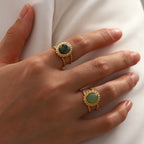 Gold-Plated Brass Vintage-Inspired Stone Adjustable Ring in a gold-tone brass finish