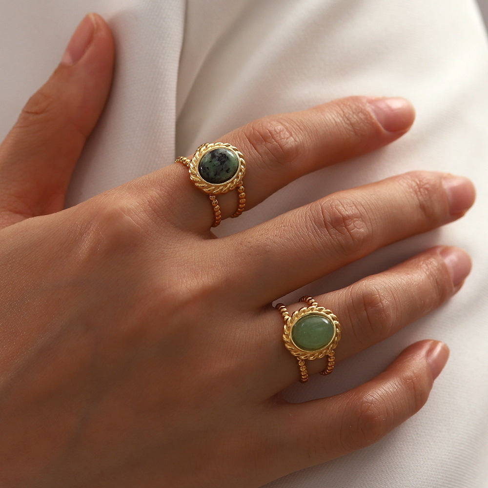 Gold-Plated Brass Vintage-Inspired Stone Adjustable Ring in a gold-tone brass finish