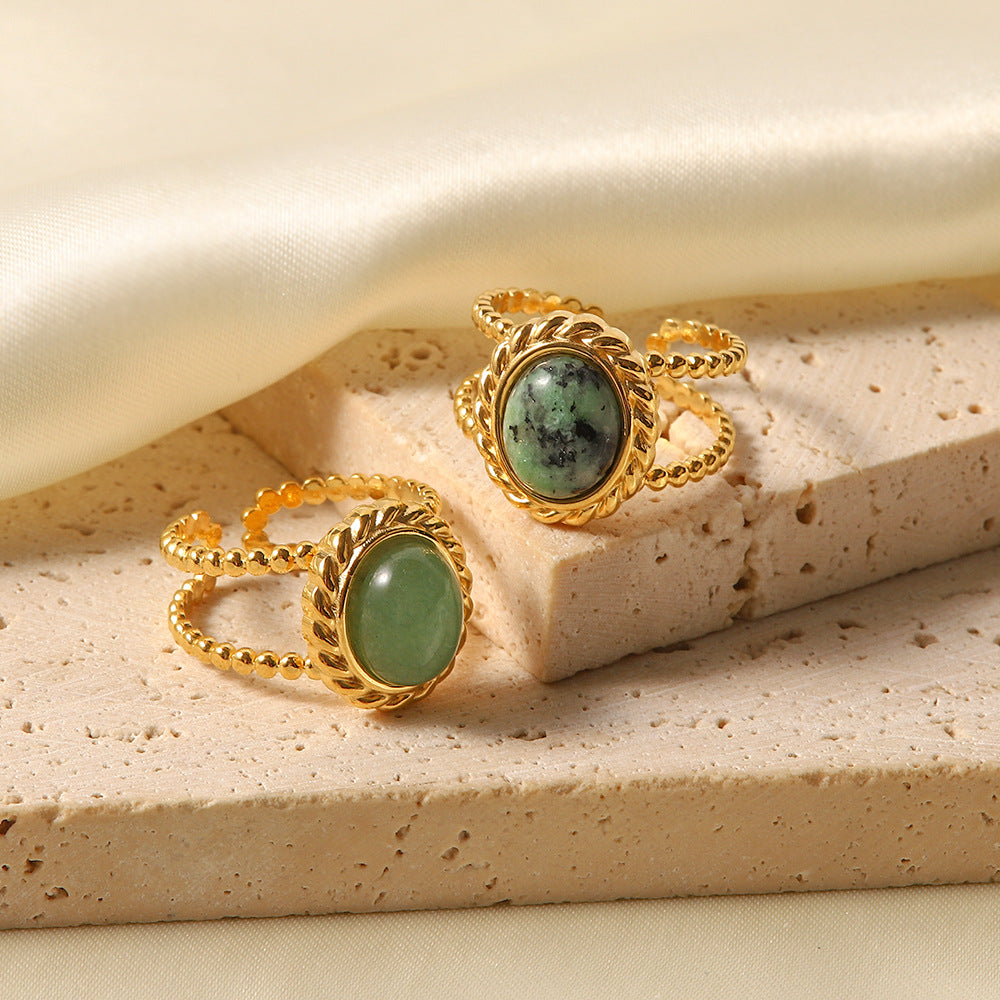 Gold-Plated Brass Vintage-Inspired Stone Adjustable Ring for private-label fashion jewelry buyers