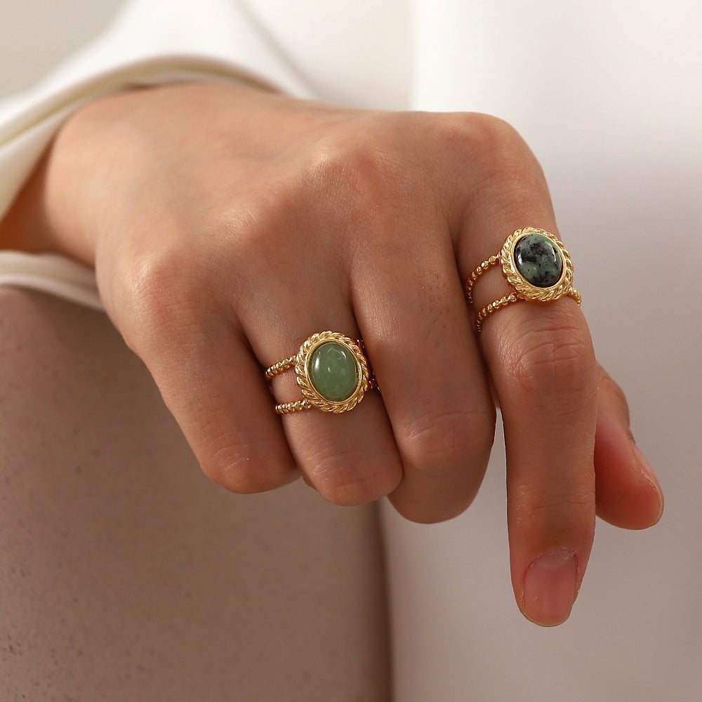 Gold-Plated Brass Vintage-Inspired Stone Adjustable Ring styled for independent jewelry boutiques