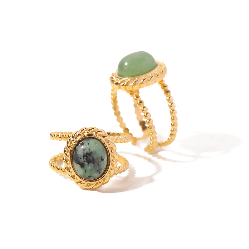 Gold-Plated Brass Vintage-Inspired Stone Adjustable Ring with a adjustable design profile