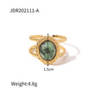 Gold-Plated Brass Vintage-Inspired Stone Adjustable Ring featuring stone and a gold-tone finish