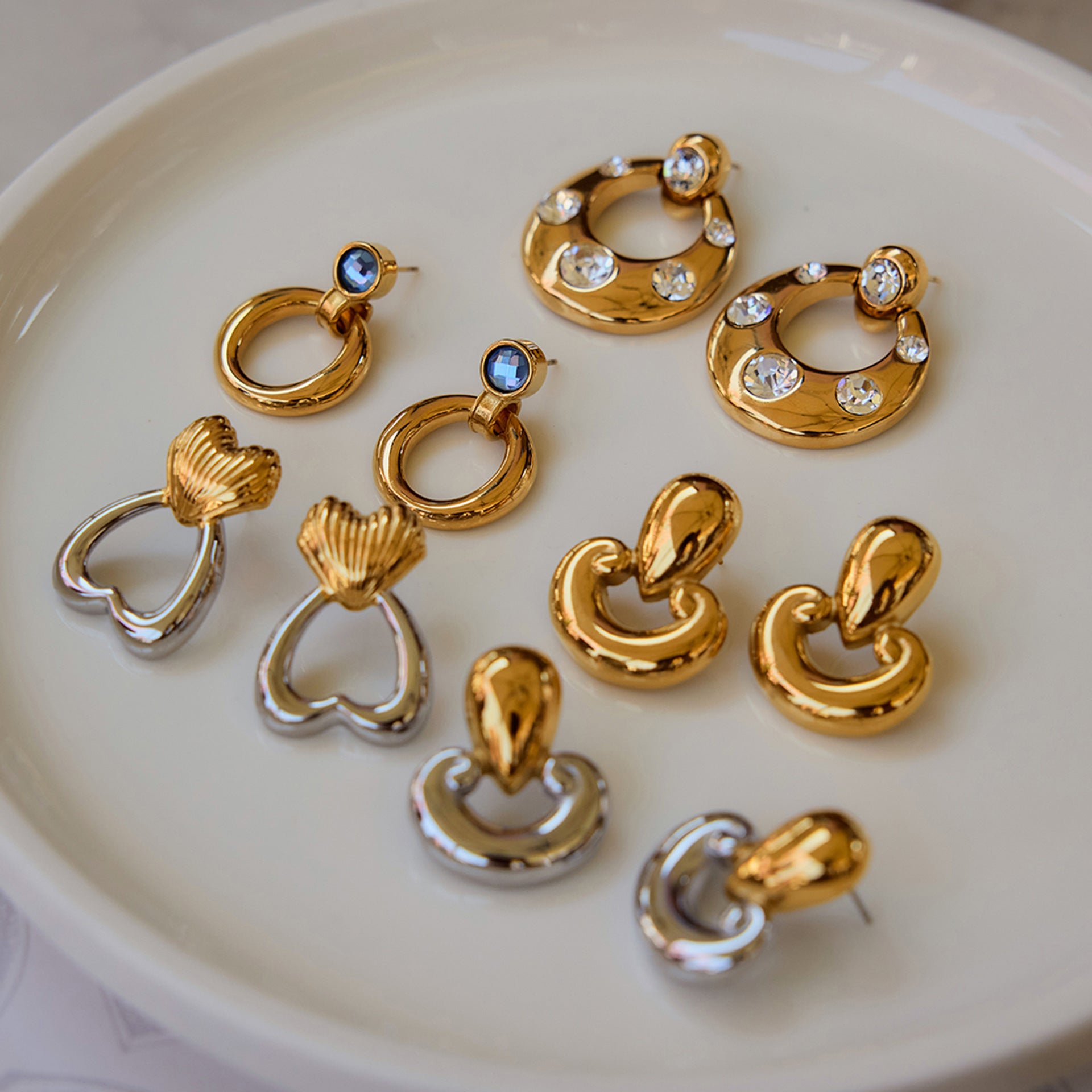 Gold-Tone Cubic Zirconia Stainless Steel Stud Earrings for boutique wholesale jewelry collections