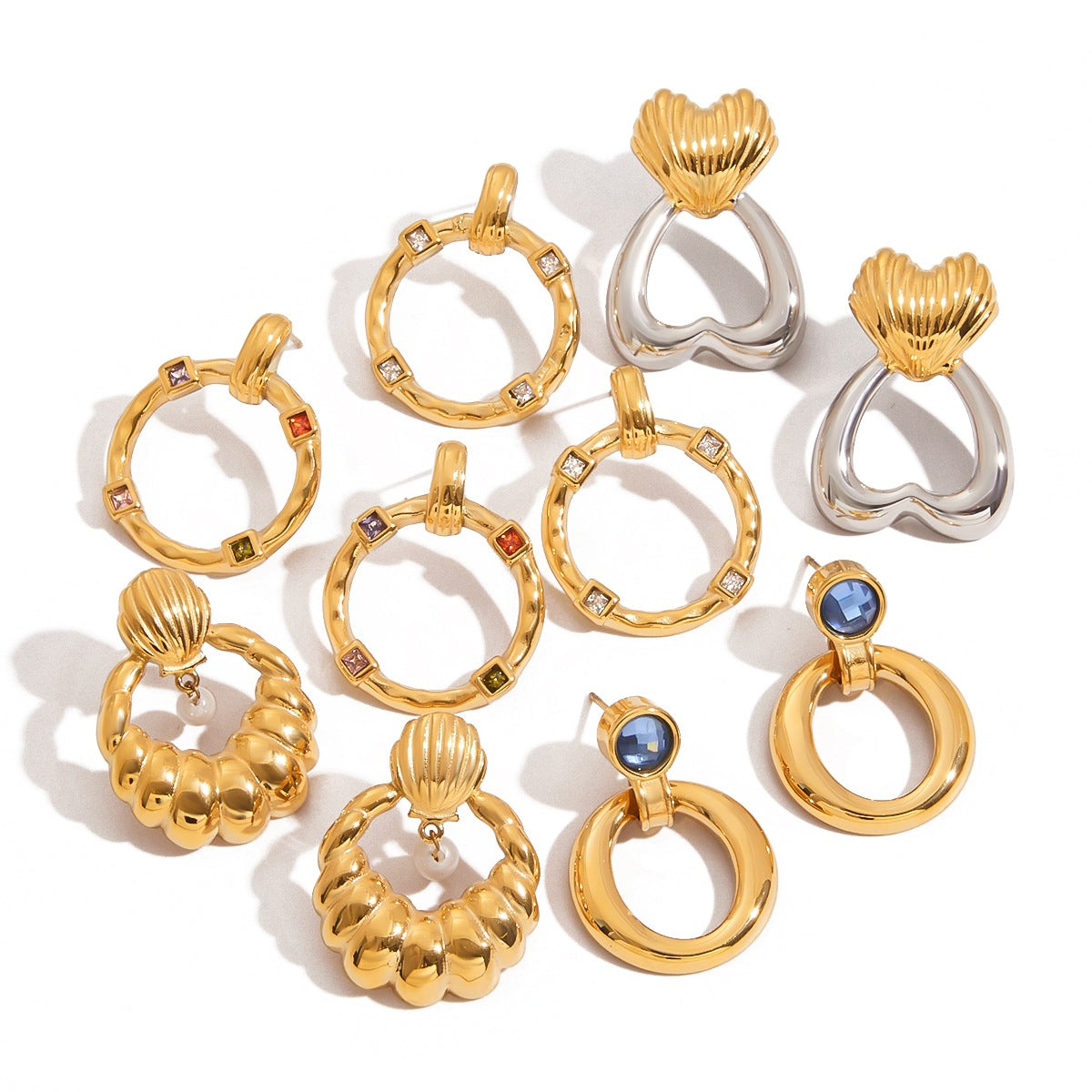 Gold-Tone Cubic Zirconia Stainless Steel Stud Earrings for private-label fashion jewelry buyers