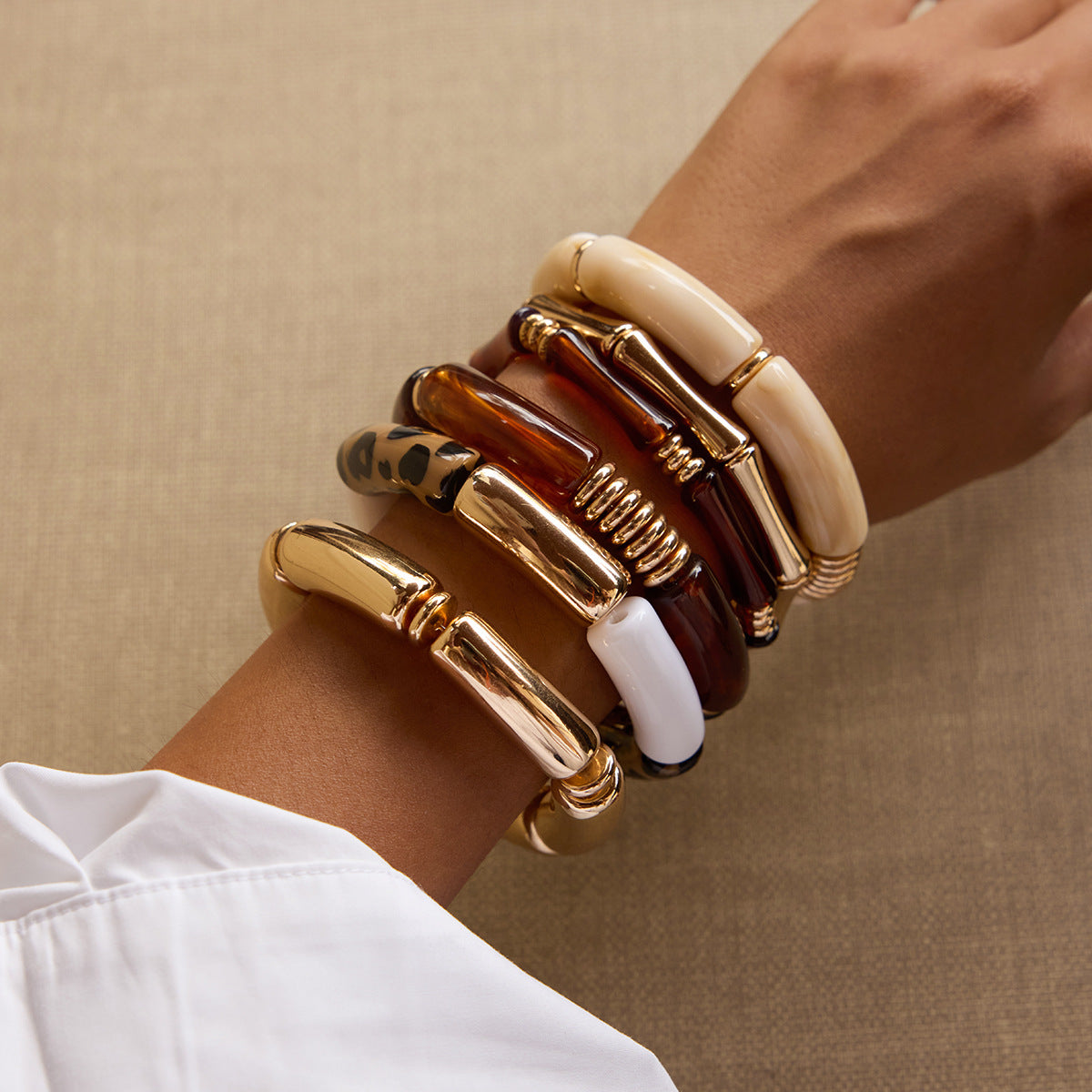 Resin Stainless Steel Bracelet in Gold-Tone with polished design details