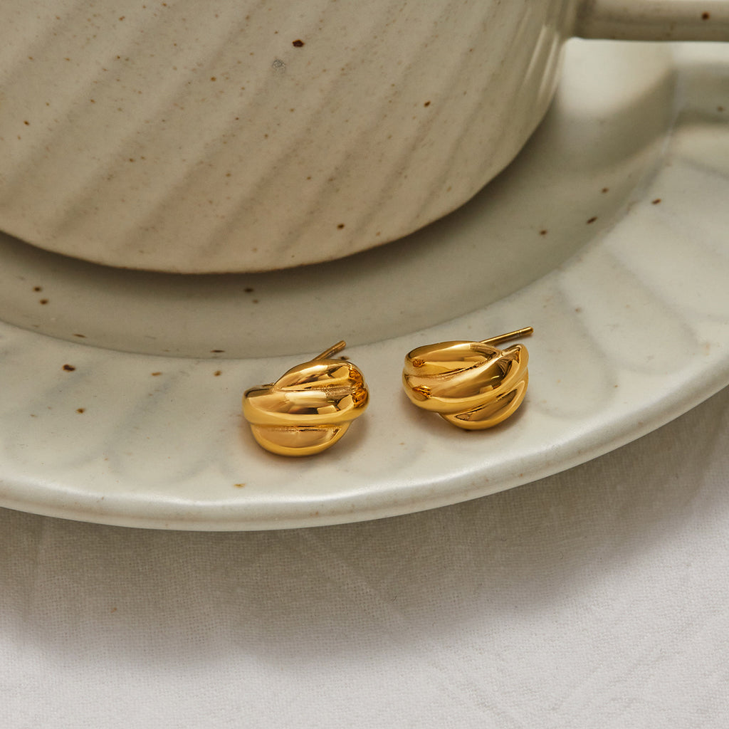 Gold-Tone Stainless Steel Pearl Hoop Earrings in a gold-tone stainless steel finish