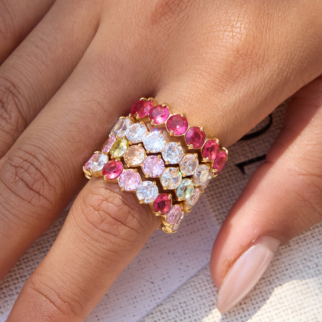 Gold-Tone Stainless Steel Ring with Cubic Zirconia Detail featuring cubic zirconia detailing