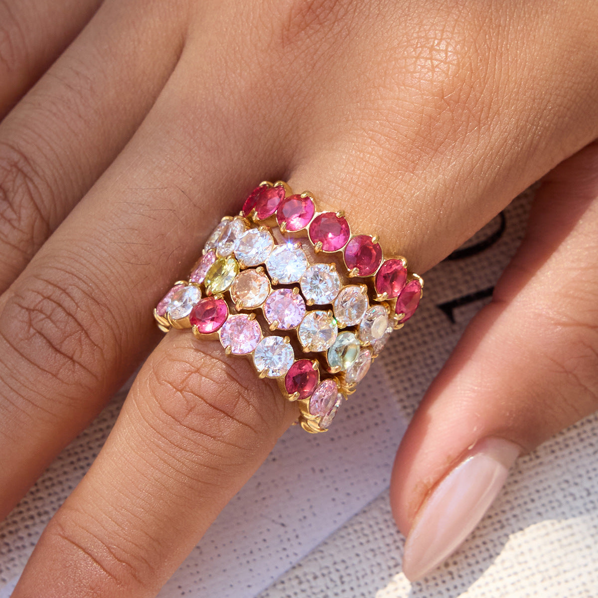 Gold-Tone Stainless Steel Ring with Cubic Zirconia Detail featuring cubic zirconia detailing