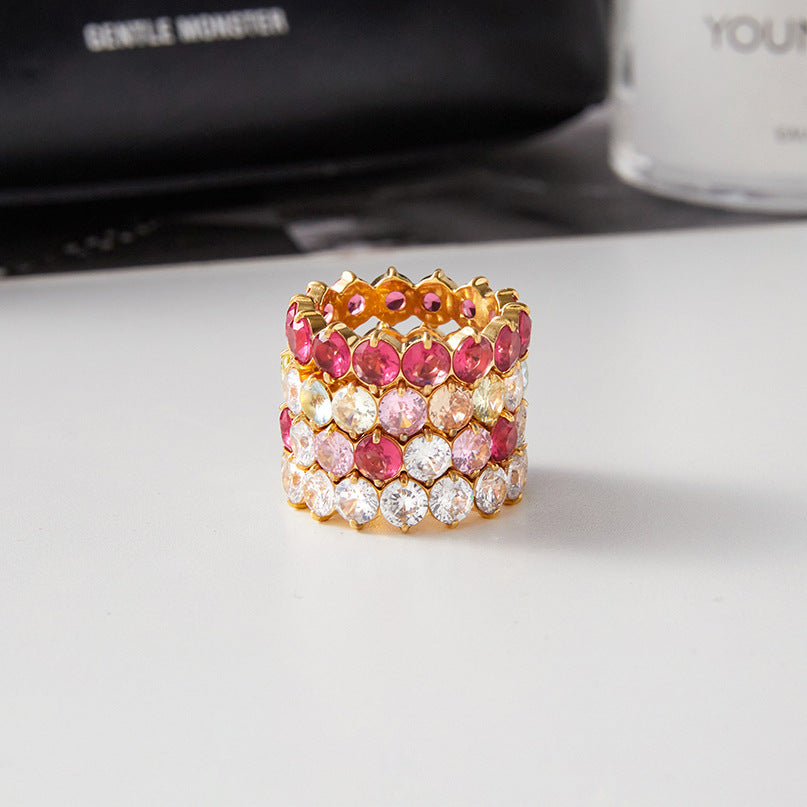 Gold-Tone Stainless Steel Ring with Cubic Zirconia Detail with cubic zirconia design details