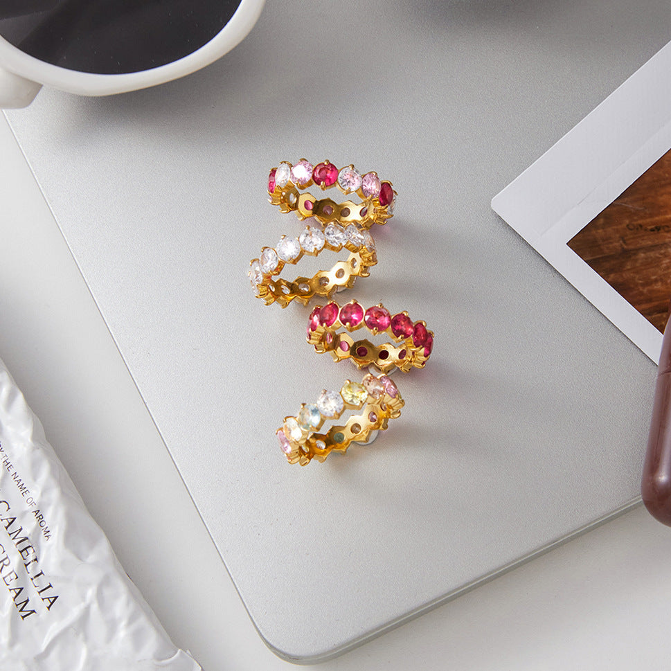 Gold-Tone Stainless Steel Ring with Cubic Zirconia Detail in a gold-tone stainless steel finish