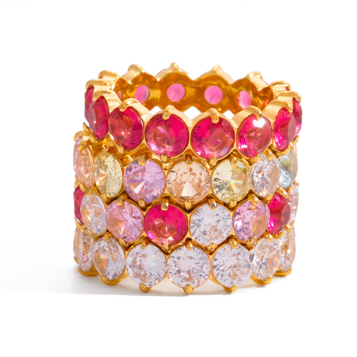Gold-Tone Stainless Steel Ring with Cubic Zirconia Detail for private-label fashion jewelry buyers