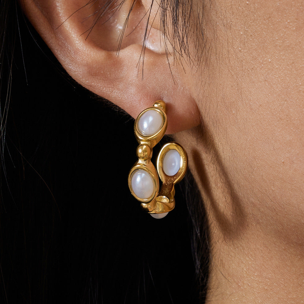 Gold-Tone Turquoise Pearl Stainless Steel Stud Earrings featuring turquoise detailing
