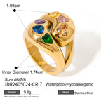 Gold-Tone Heart Cubic Zirconia Stainless Steel Ring with gold-tone stainless steel construction