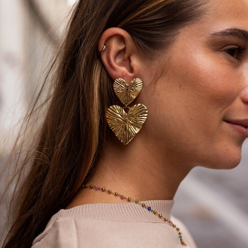 Heart Sculptural Gold-Tone Stainless Steel Earrings for boutique wholesale jewelry collections