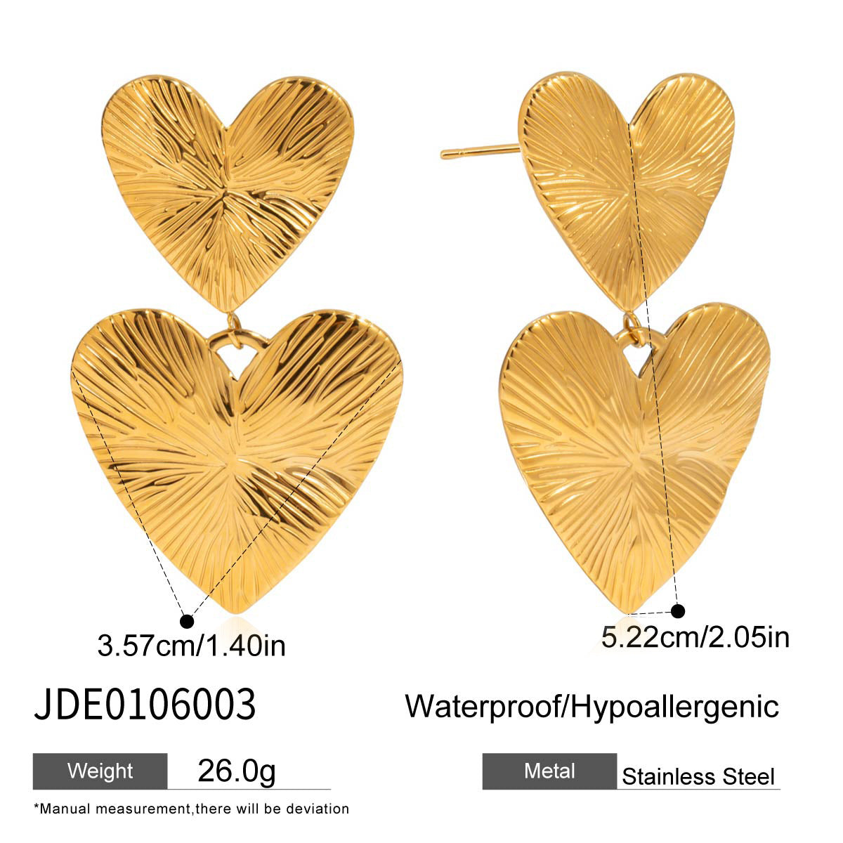 Heart Sculptural Gold-Tone Stainless Steel Earrings with gold-tone stainless steel construction