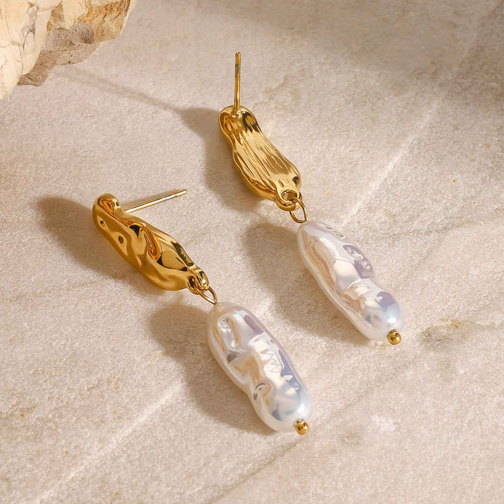 Gold-Tone Stainless Steel Pearl Stud Earrings — Thoughtful Design with pearl design details