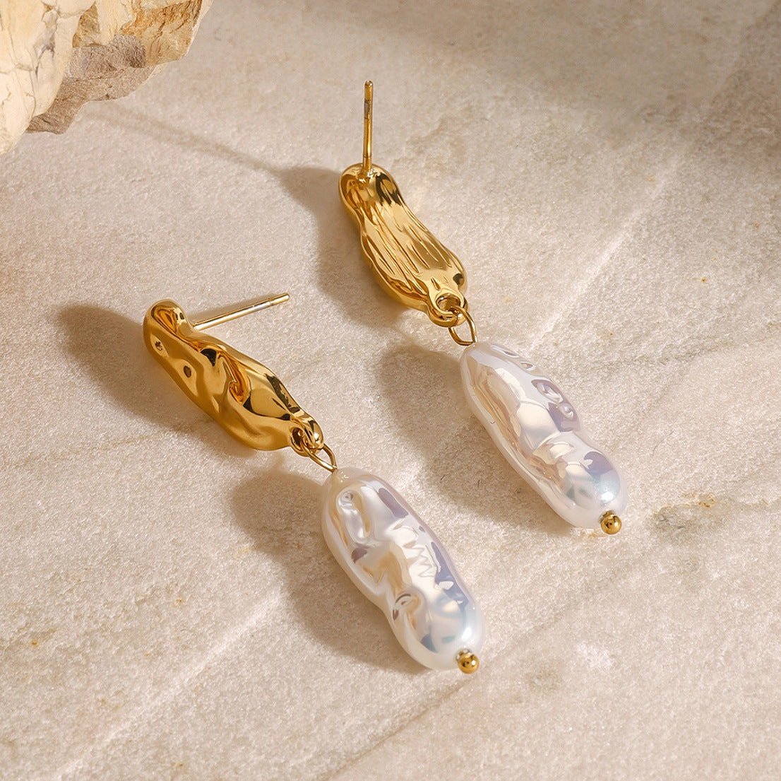 Gold-Tone Stainless Steel Pearl Stud Earrings — Thoughtful Design with pearl design details