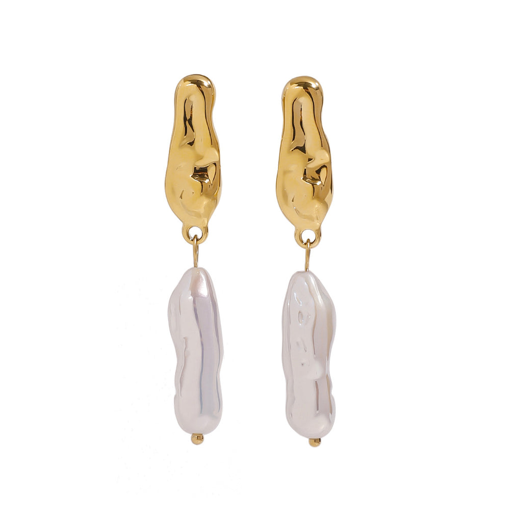 Gold-Tone Stainless Steel Pearl Stud Earrings — Thoughtful Design styled for independent jewelry boutiques