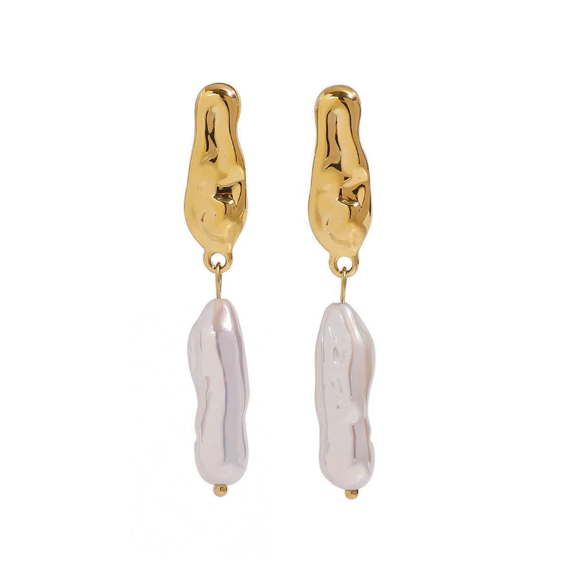 Gold-Tone Stainless Steel Pearl Stud Earrings — Thoughtful Design styled for independent jewelry boutiques