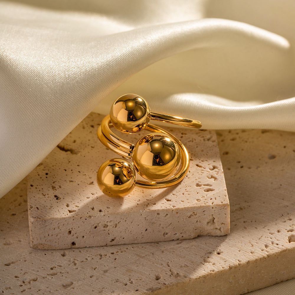 Sculptural Bead Open Stainless Steel Ring in 18K Gold-Tone with gold-tone stainless steel construction