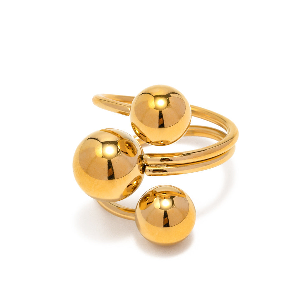 Sculptural Bead Open Stainless Steel Ring in 18K Gold-Tone styled for independent jewelry boutiques