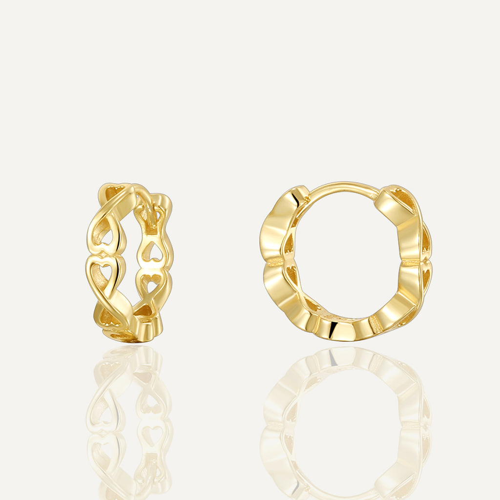 14K Gold-Plated 925 Sterling Silver Heart Openwork Stud Earrings — front view