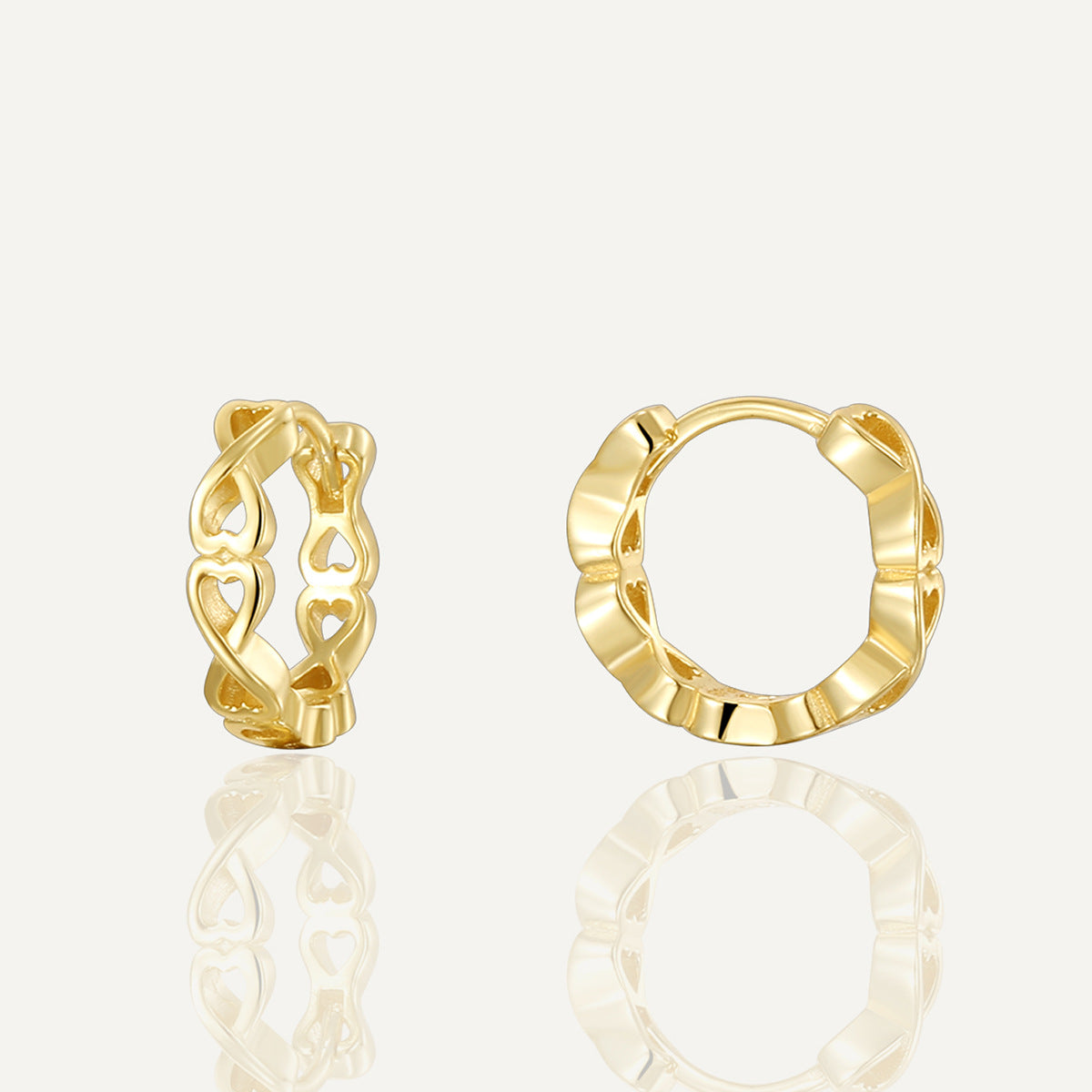 14K Gold-Plated 925 Sterling Silver Heart Openwork Stud Earrings — front view