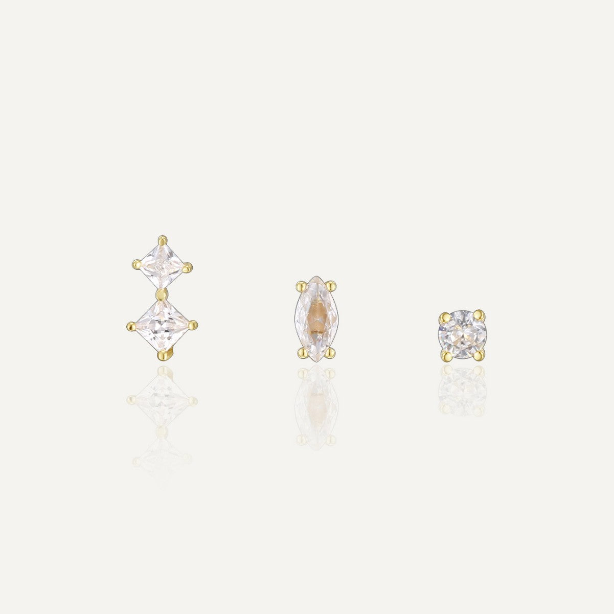 Gold-Plated 925 Sterling Silver Geometric Stud Pendant Earrings — front view