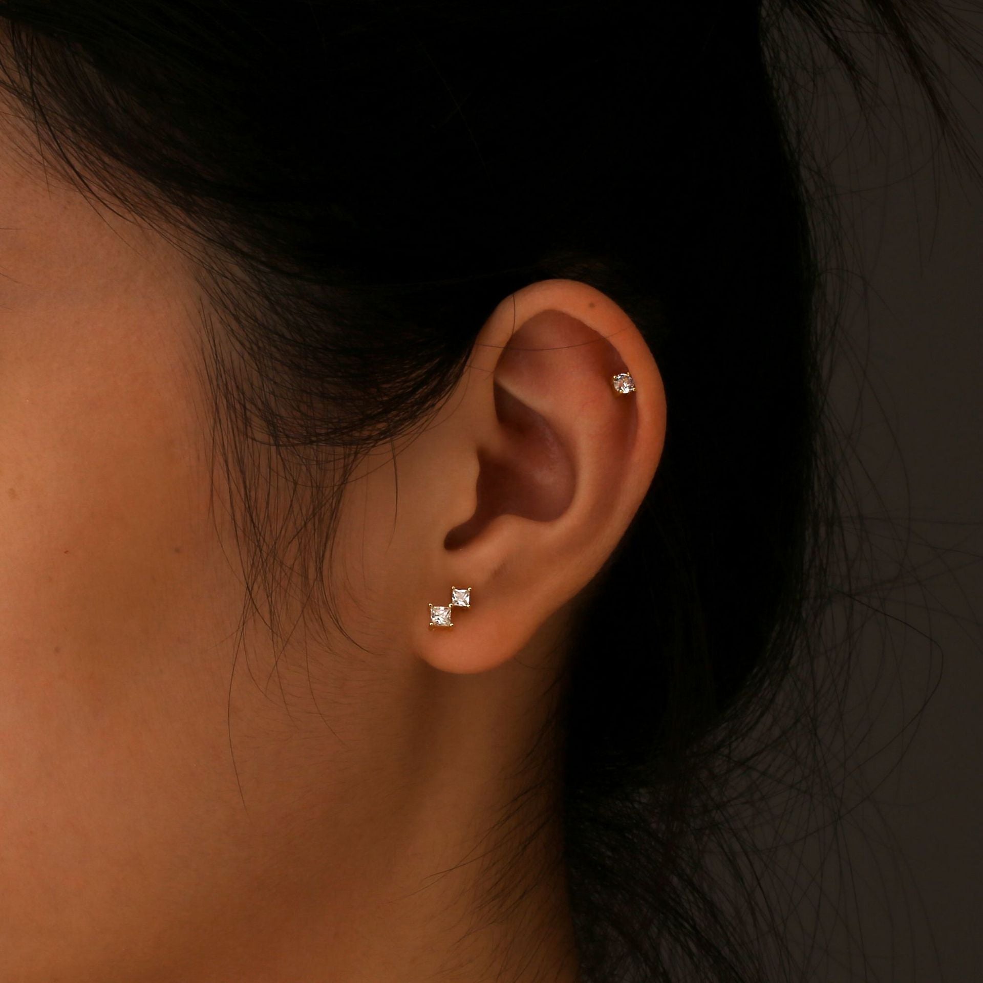 Gold-Plated 925 Sterling Silver Geometric Stud Pendant Earrings — design detail