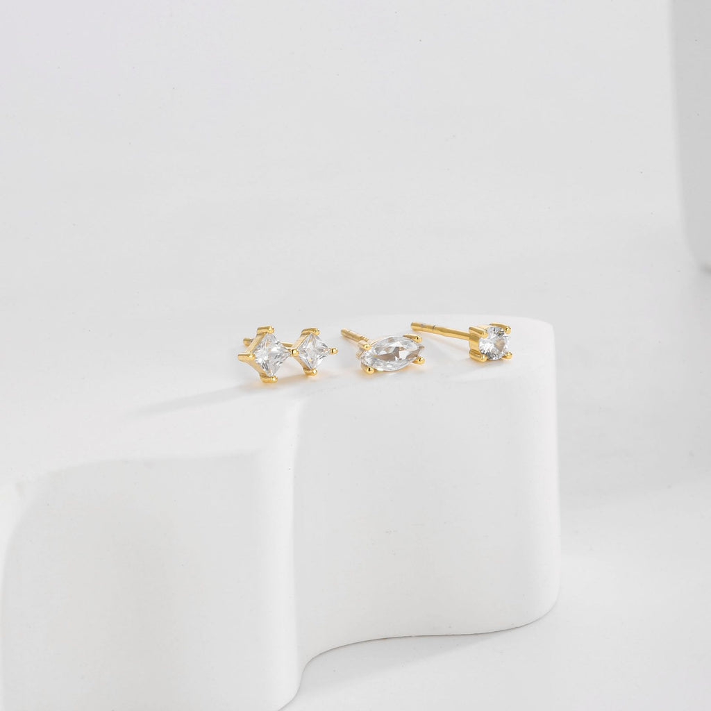 Gold-Plated 925 Sterling Silver Geometric Stud Pendant Earrings — material and finish close-up